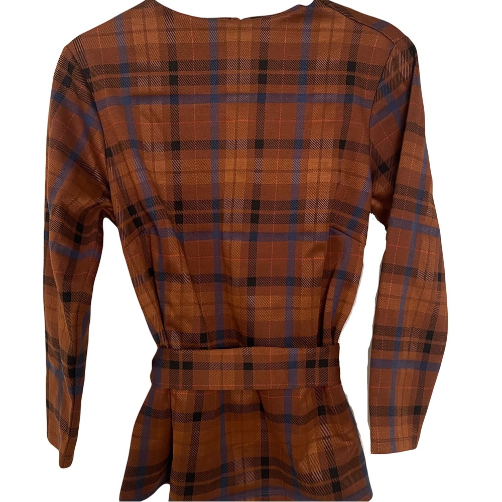 Ann Taylor Plaid Blouse Round Neck Size M